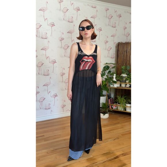 Deconstructed Rolling Stones Graphic Tank Top Chiffon Side Slit Maxi Tank Top - Picture 4 of 9